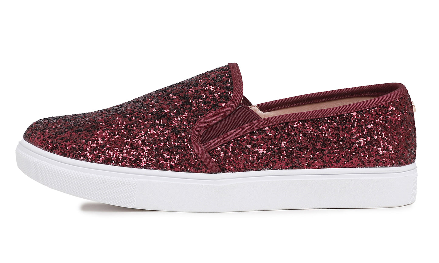 Feversole Women's Fashion Slip-On Sneaker Casual Flat Loafers Shiny Glitter