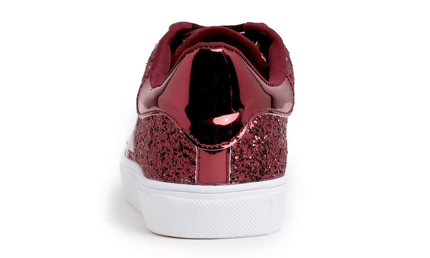 Feversole Women's Fashion Lace Up Dress Sneakers Sparkly Party Shiny Shoes Star Glitter