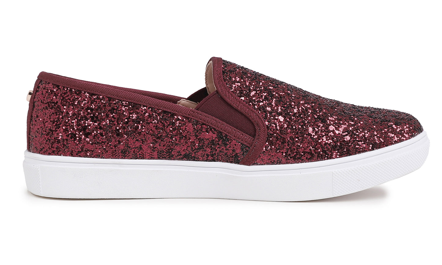 Feversole Women's Fashion Slip-On Sneaker Casual Flat Loafers Shiny Glitter