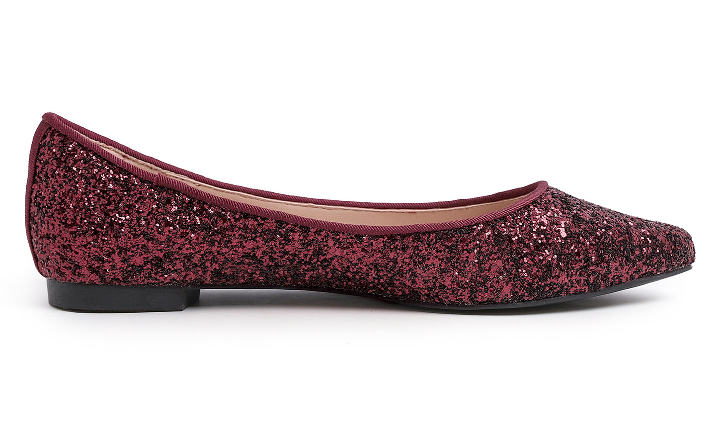 Feversole Women's Fashion Pointed Toe Classic Dressy Shiny Comfort Cushioned Flats Glitter