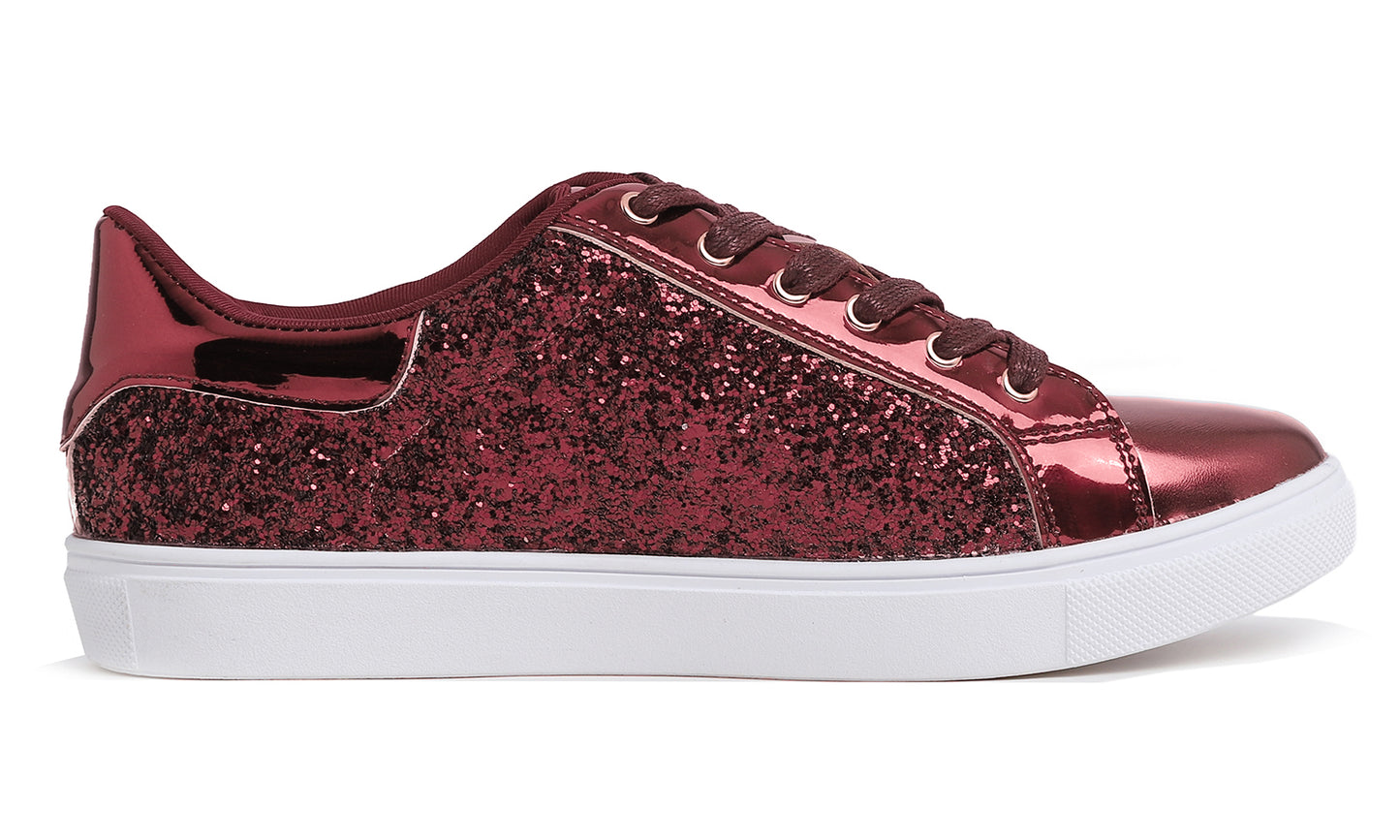 Feversole Women's Fashion Lace Up Dress Sneakers Sparkly Party Shiny Shoes Star Glitter