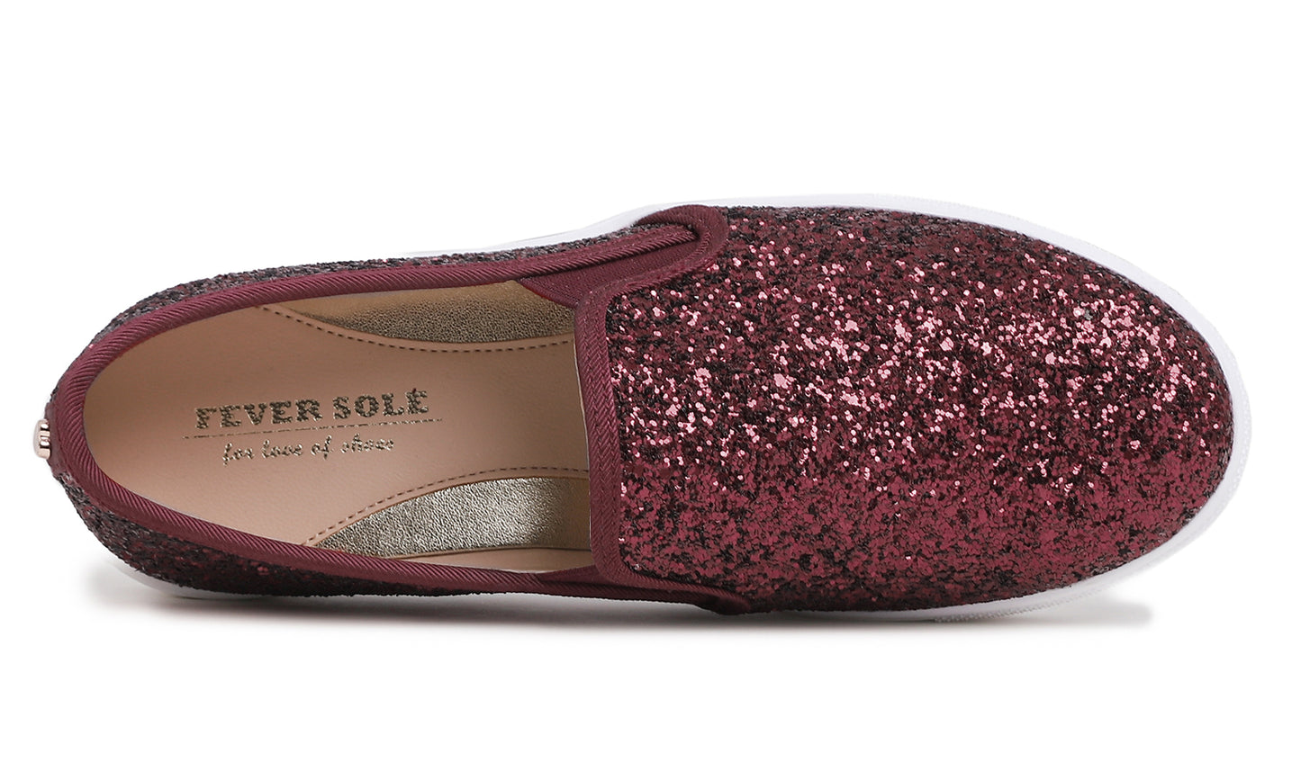 Feversole Women's Fashion Slip-On Sneaker Casual Flat Loafers Shiny Glitter