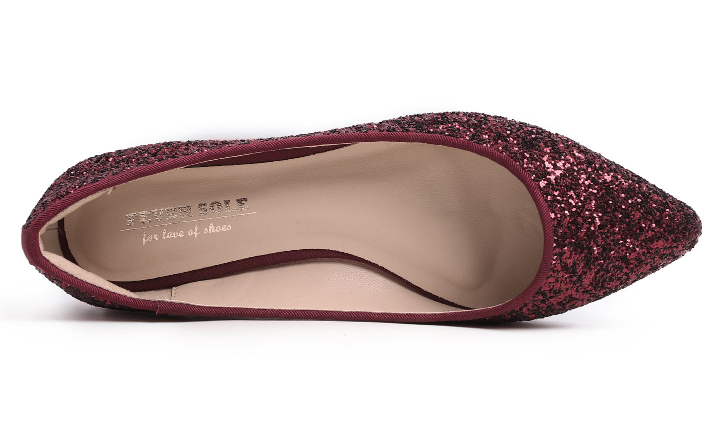 Feversole Women's Fashion Pointed Toe Classic Dressy Shiny Comfort Cushioned Flats Glitter