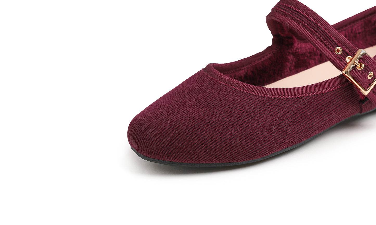 Feversole Women's Soft Cushion Extra Padded Comfort Round Toe Mary Jane Metal Buckle Fashion Ballet Flats Walking Shoes Corduroy