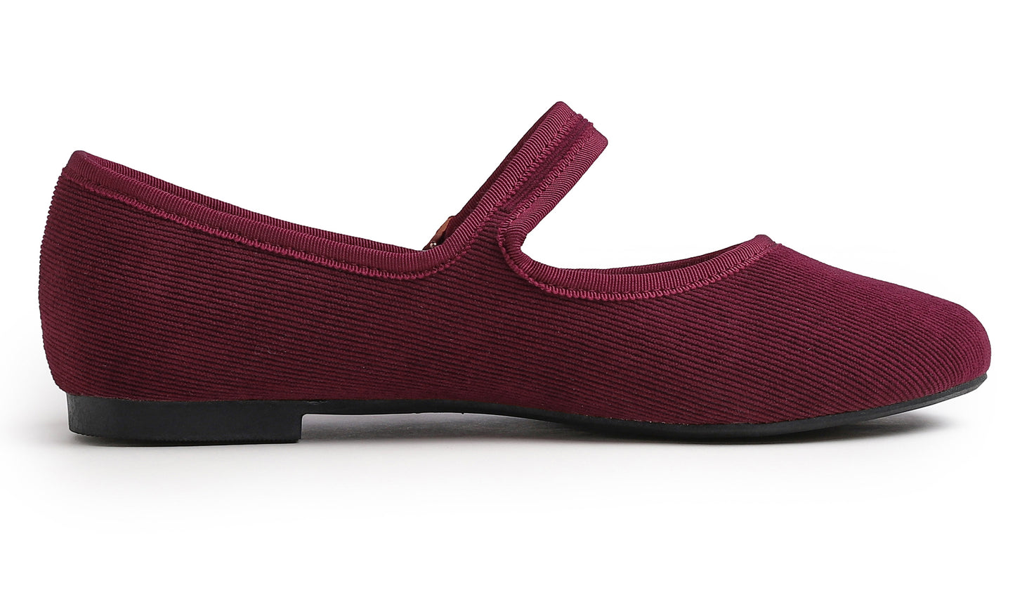 Feversole Women's Soft Cushion Extra Padded Comfort Round Toe Mary Jane Metal Buckle Fashion Ballet Flats Walking Shoes Corduroy