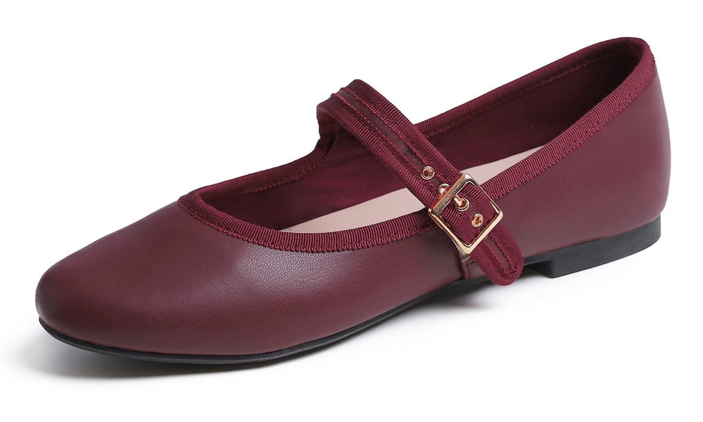 Feversole Mary Jane Flat - Burgundy