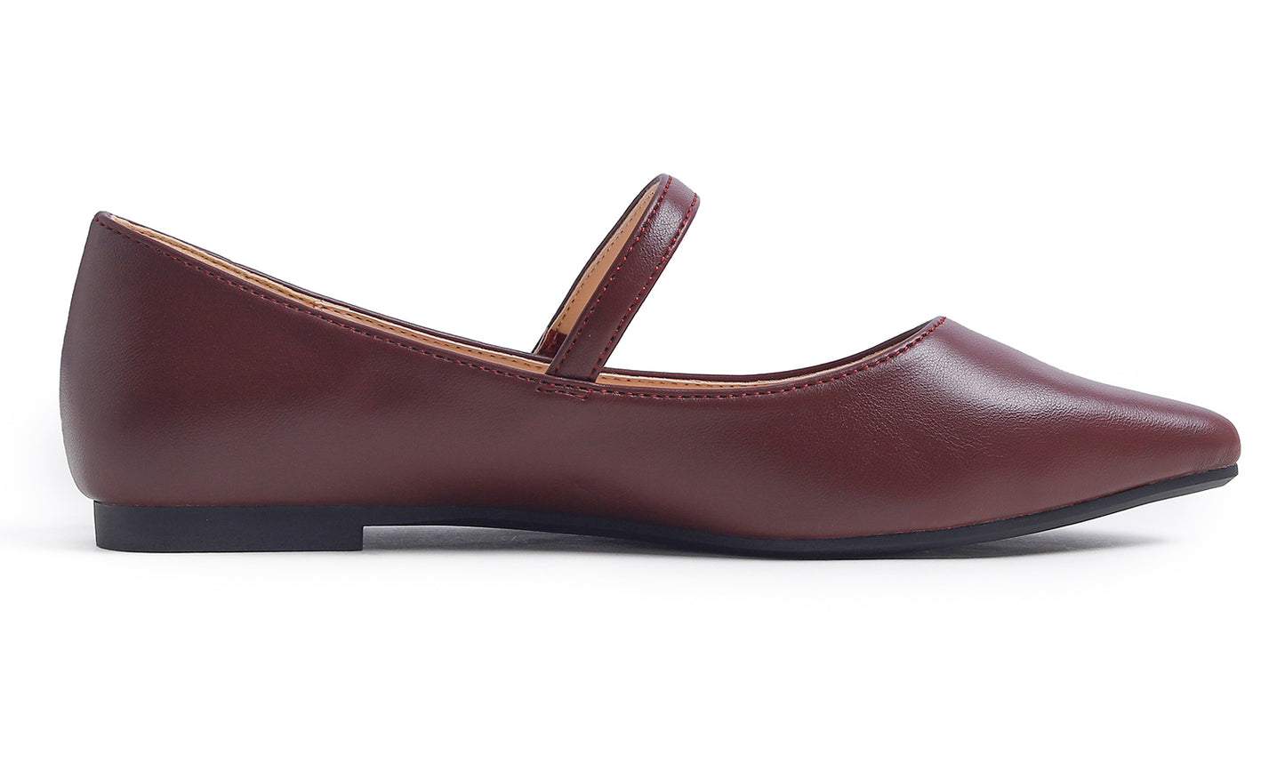 Feversole Women's Pointed Mary Jane Shoes Fashion Strap Buckle Slip On Flats Vegan Leather Flower Buckle