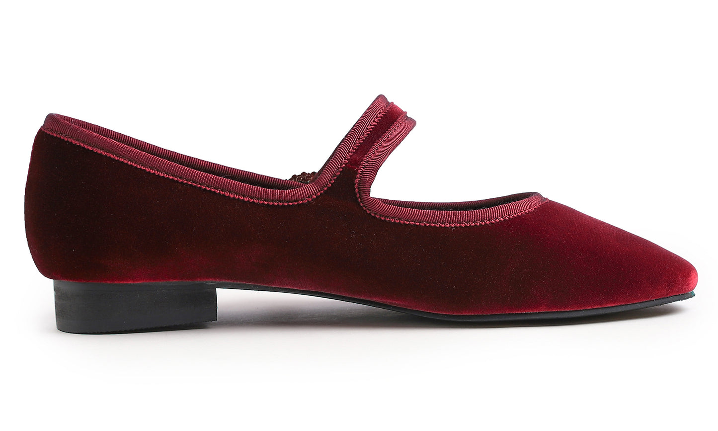Feversole Women's Mary Jane Fashion Square Toe Easy Buckle Low Heel Slip On Flats Velvet Fur Lined Rhinestone