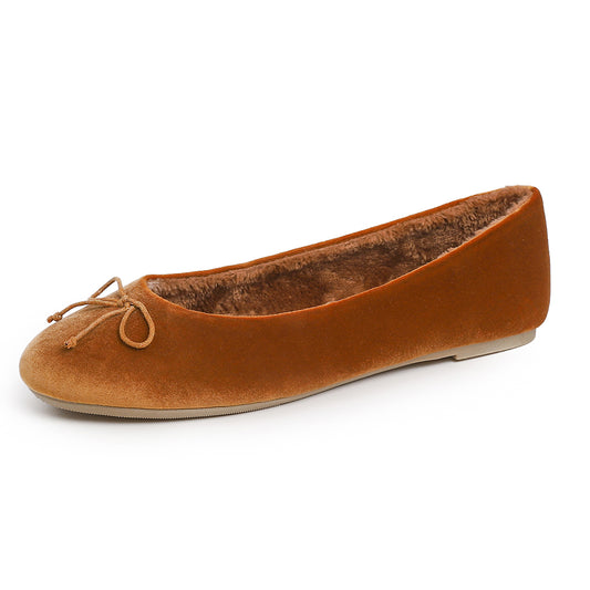 Feversole Women's Ultra Soft Colorful Memory Foam Cushioned Faux Suede Home Ballet Flats Velvet Fur Lined