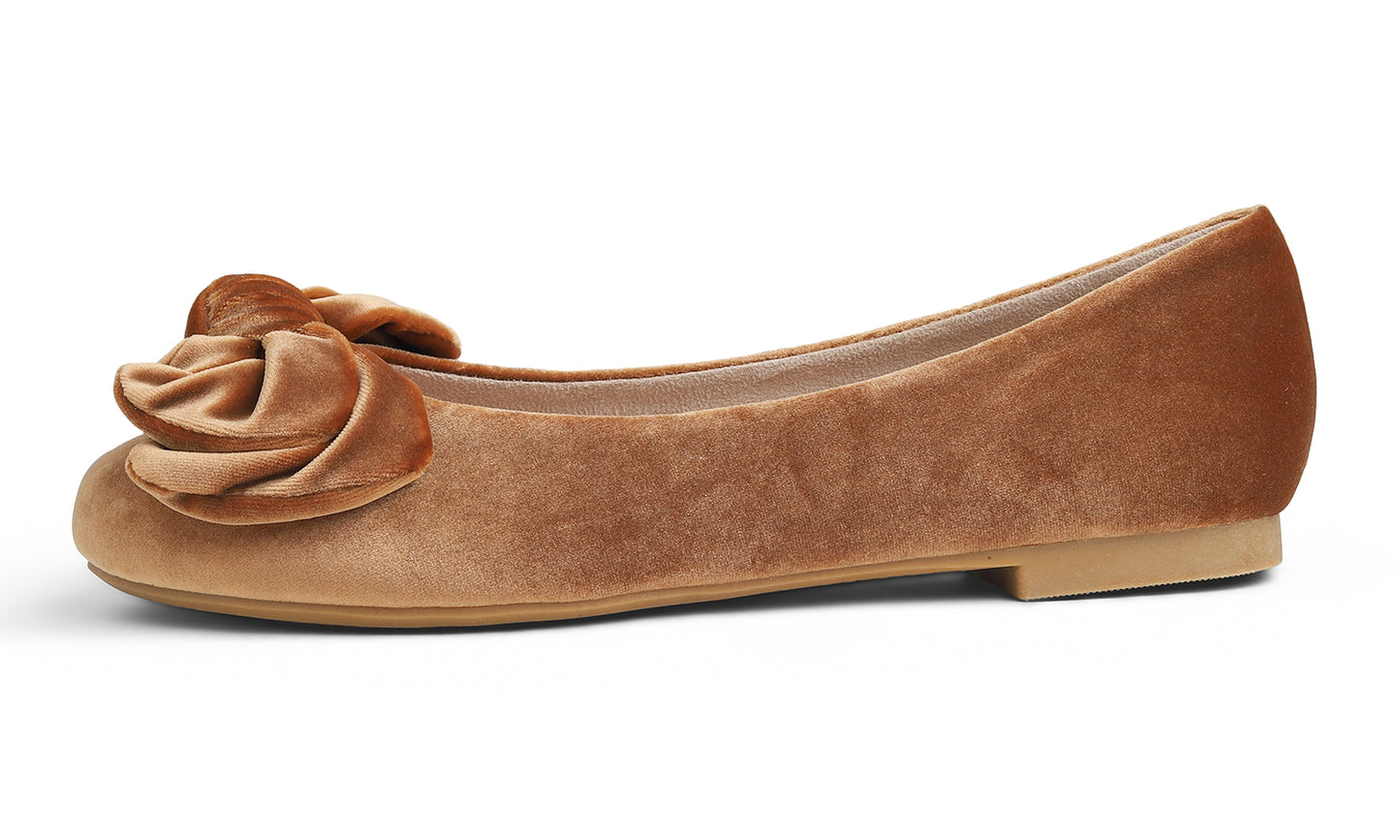 Feversole Women's Round Toe Cute Bow Trim Ballet Flats Velvet Twist Bow