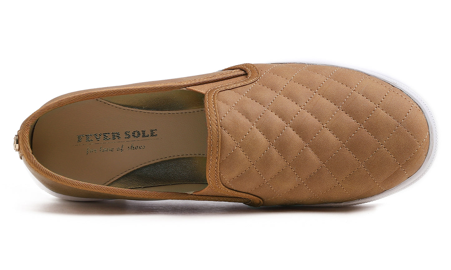 Feversole Women's Casual Slip On Sneaker Comfort Quilted Loafer Flats Quilted