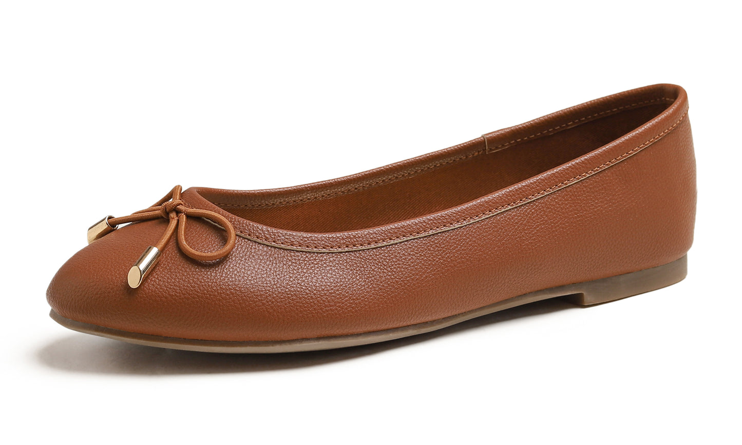 Feversole Women's Soft Cushion Comfort Round Toe Metal Trim Fashion Ballet Flats Walking Shoes Grain Vegan Leather