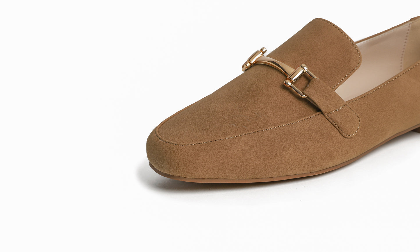 Feversole Women's Fashion Trim Deco Loafer Flats Camel Nubuck Vegan Leather