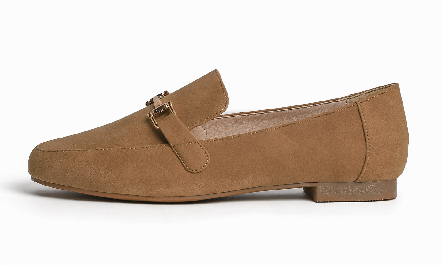 Feversole Women's Fashion Trim Deco Loafer Flats Camel Nubuck Vegan Leather
