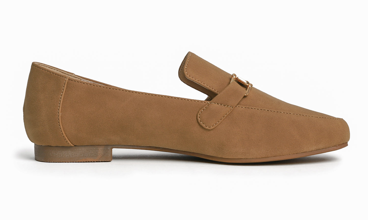 Feversole Women's Fashion Trim Deco Loafer Flats Camel Nubuck Vegan Leather
