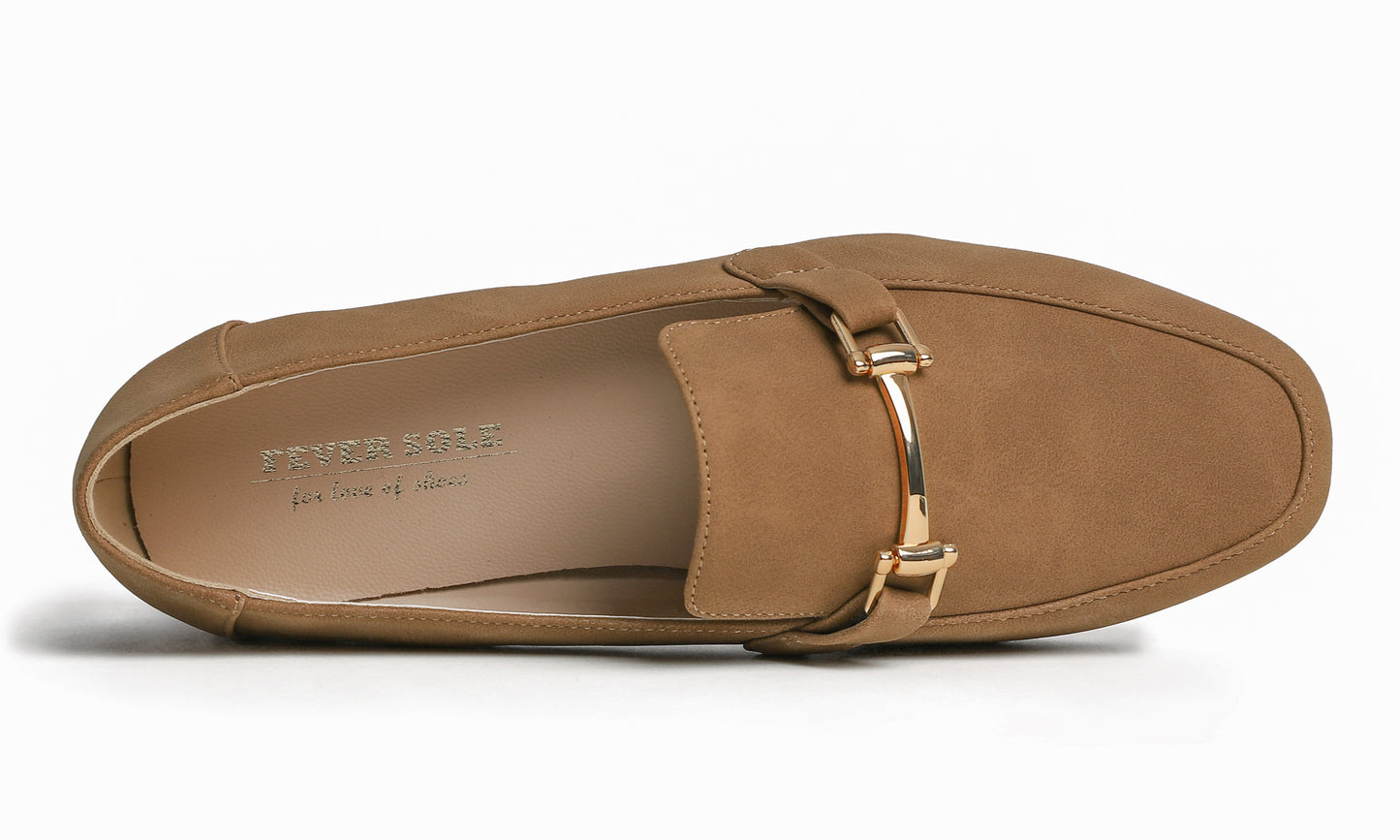Feversole Women's Fashion Trim Deco Loafer Flats Camel Nubuck Vegan Leather