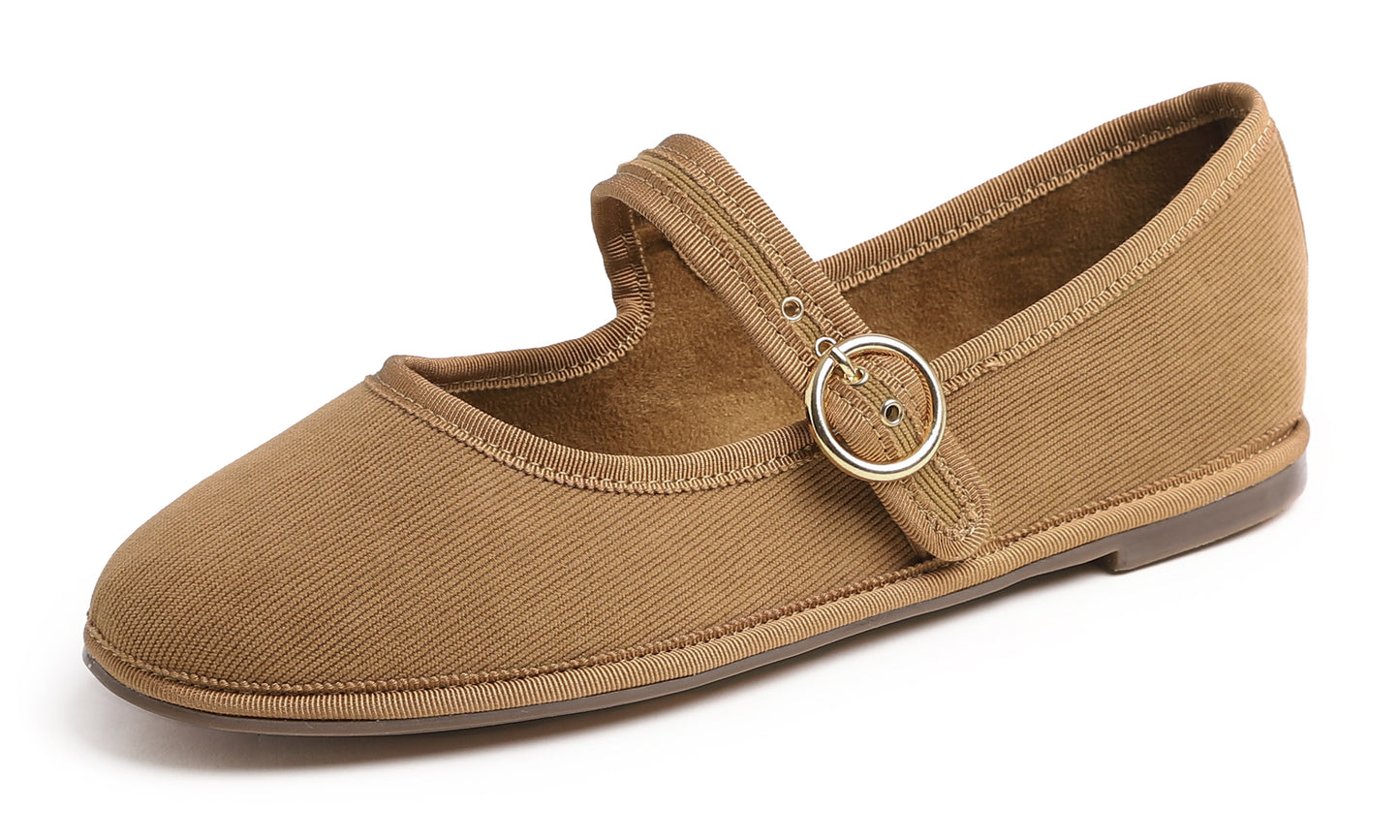 Feversole Women's Soft Breathable Mary Jane Memory Foam Cushioned Comfort Round Toe Metal Buckle Flats Walking Shoes Corduroy