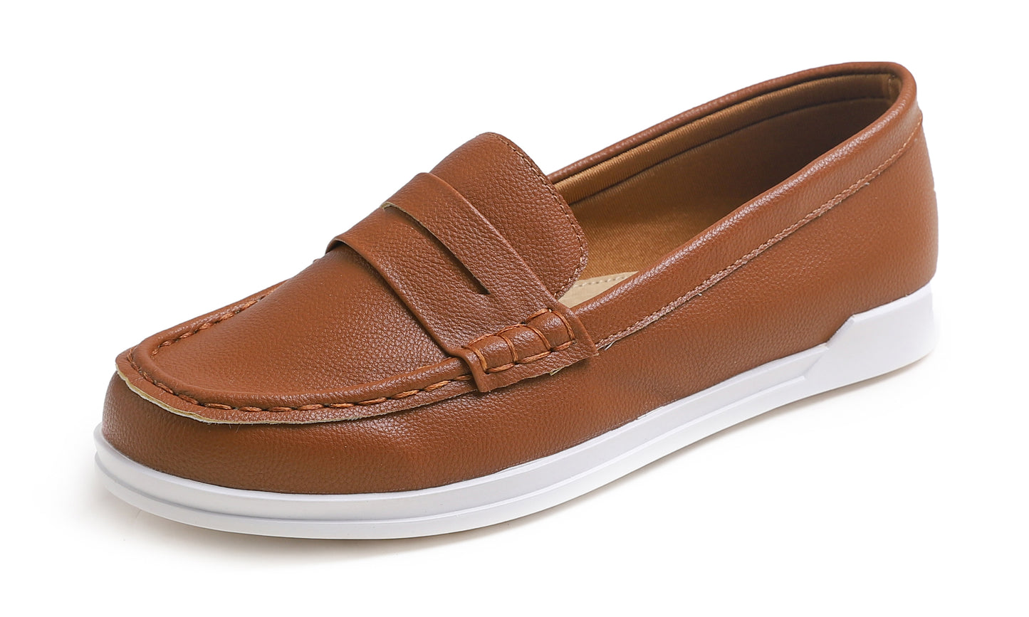 Feversole Comfort Women's Leather Daily Loafer Driving Flats Flexible Walking Boat Shoes Vegan Leather