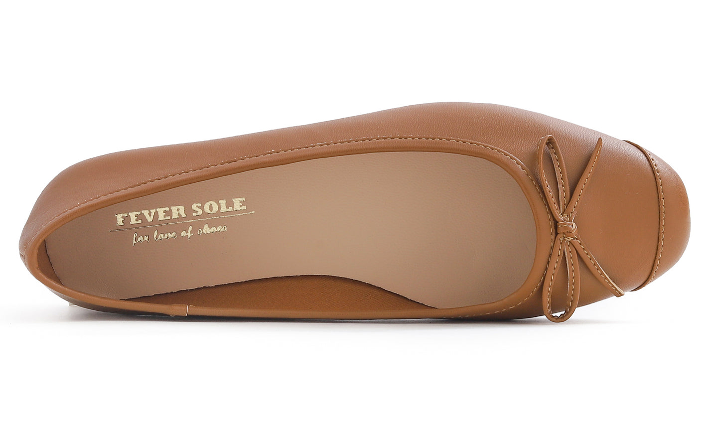Feversole Women's Square Toe Fashion Bow Tie Dress Slip On Ballet Flats Vegan Leather