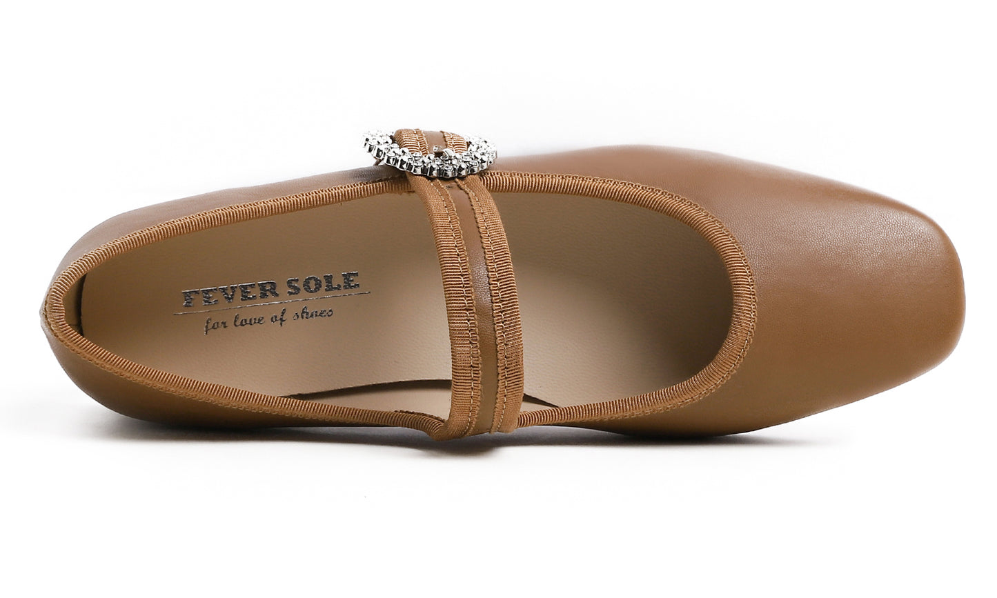 Feversole Women's Mary Jane Fashion Square Toe Easy Buckle Low Heel Slip On Flats Vegan Leather Rhinestones