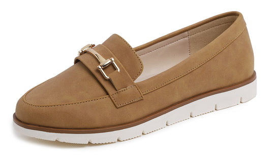 Feversole Women's Comfort Penny Loafer Geniune Leather Insole Flexible Walking Driving Shoes Nubuck Vegan Leather With Golden Buckle