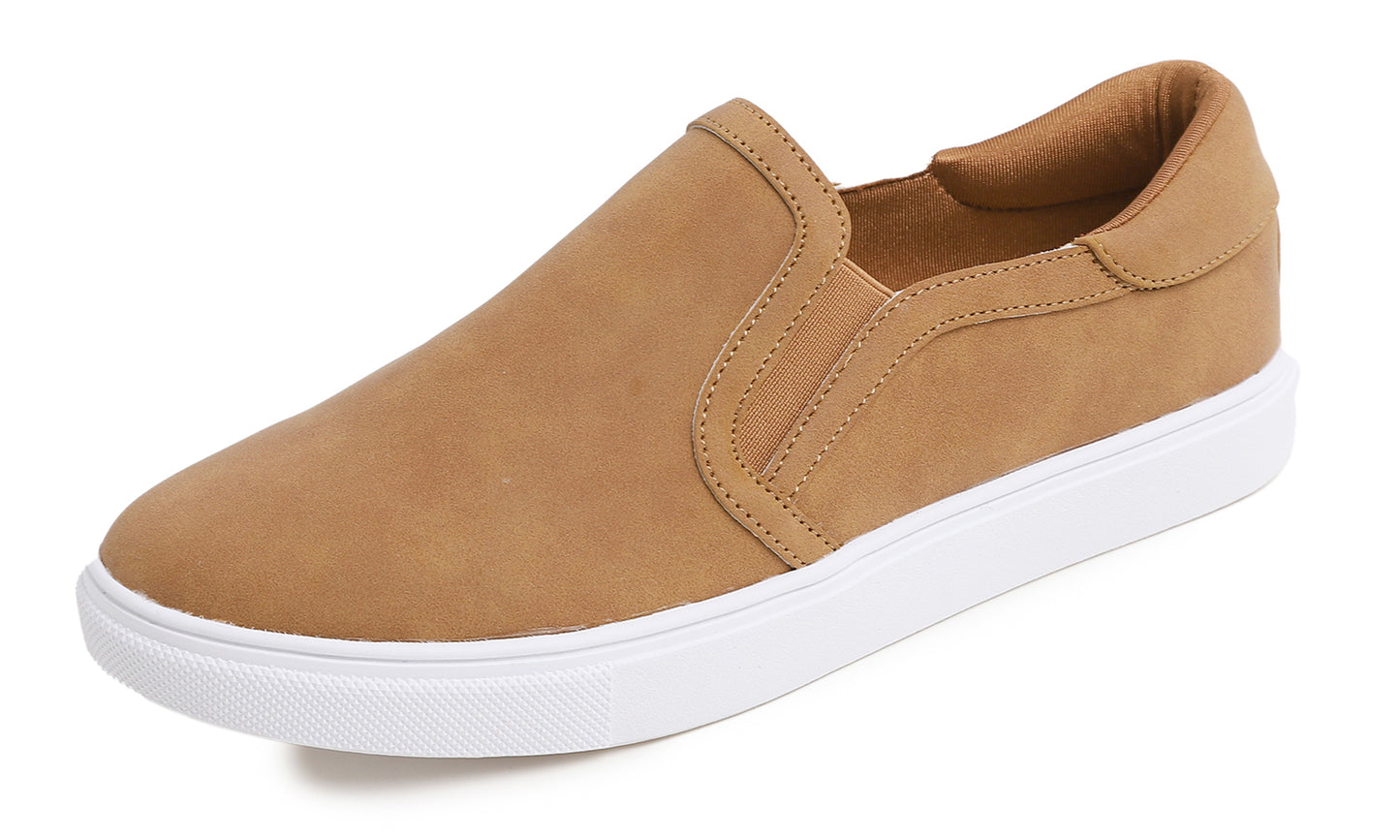 Feversole Women's Casual Slip On Sneaker Comfort Walking Loafer Flats Camel Nubuck Vegan Leather