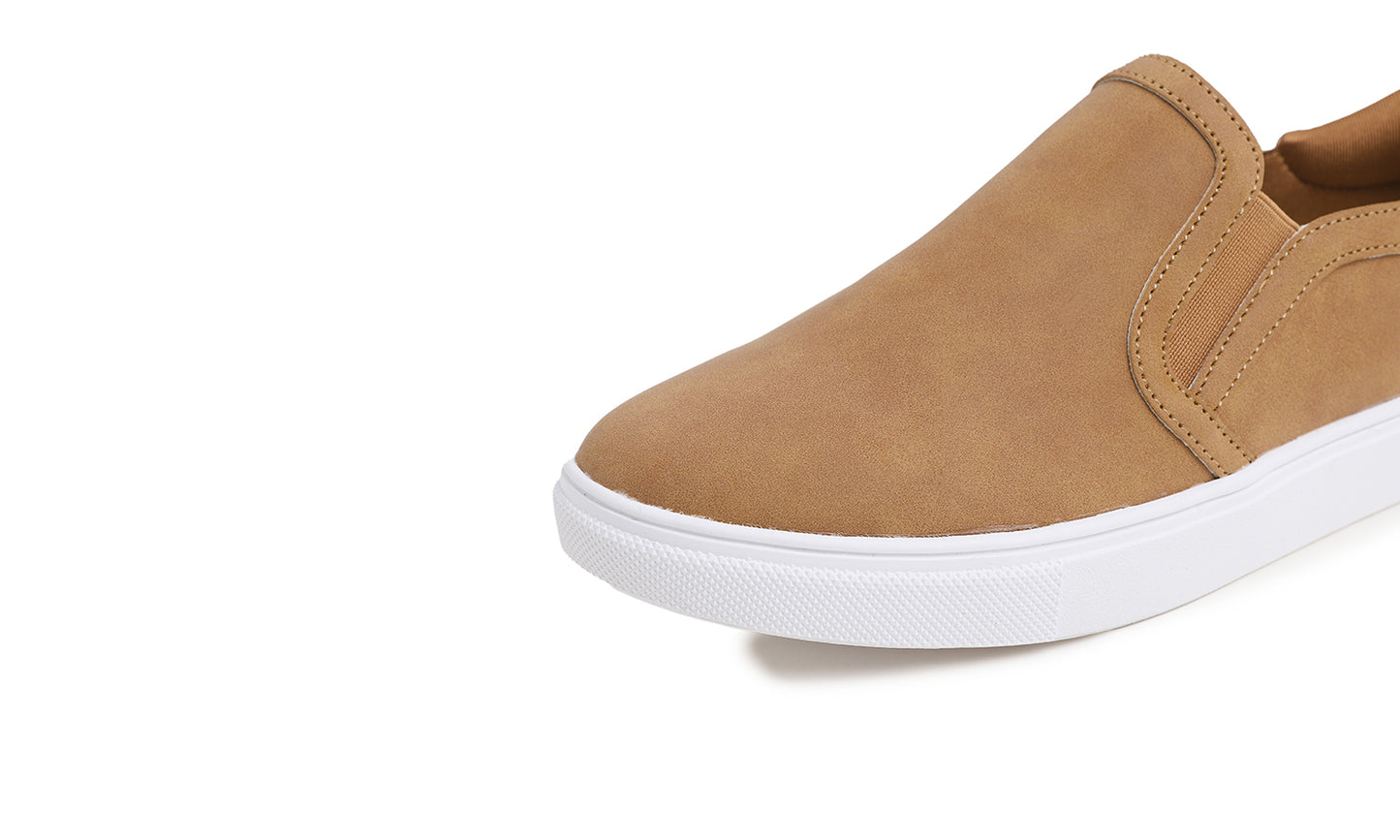 Feversole Women's Casual Slip On Sneaker Comfort Walking Loafer Flats Camel Nubuck Vegan Leather