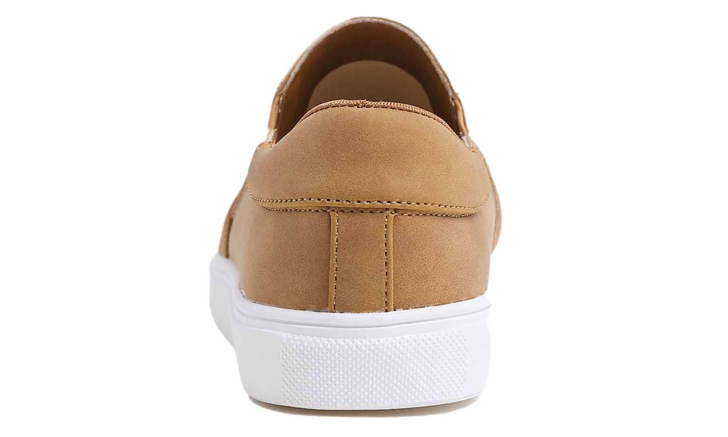 Feversole Women's Casual Slip On Sneaker Comfort Walking Loafer Flats Camel Nubuck Vegan Leather