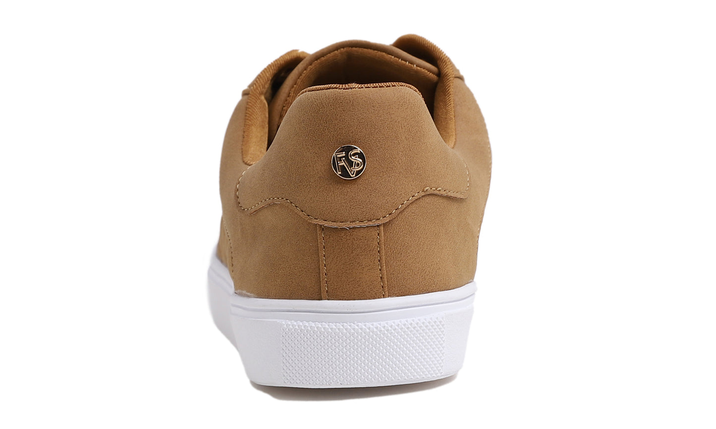 Feversole Women's Fashion Vegan Leather Casual Daily Lace Up Sneaker Camel Nubuck Quilted Vegan Leather