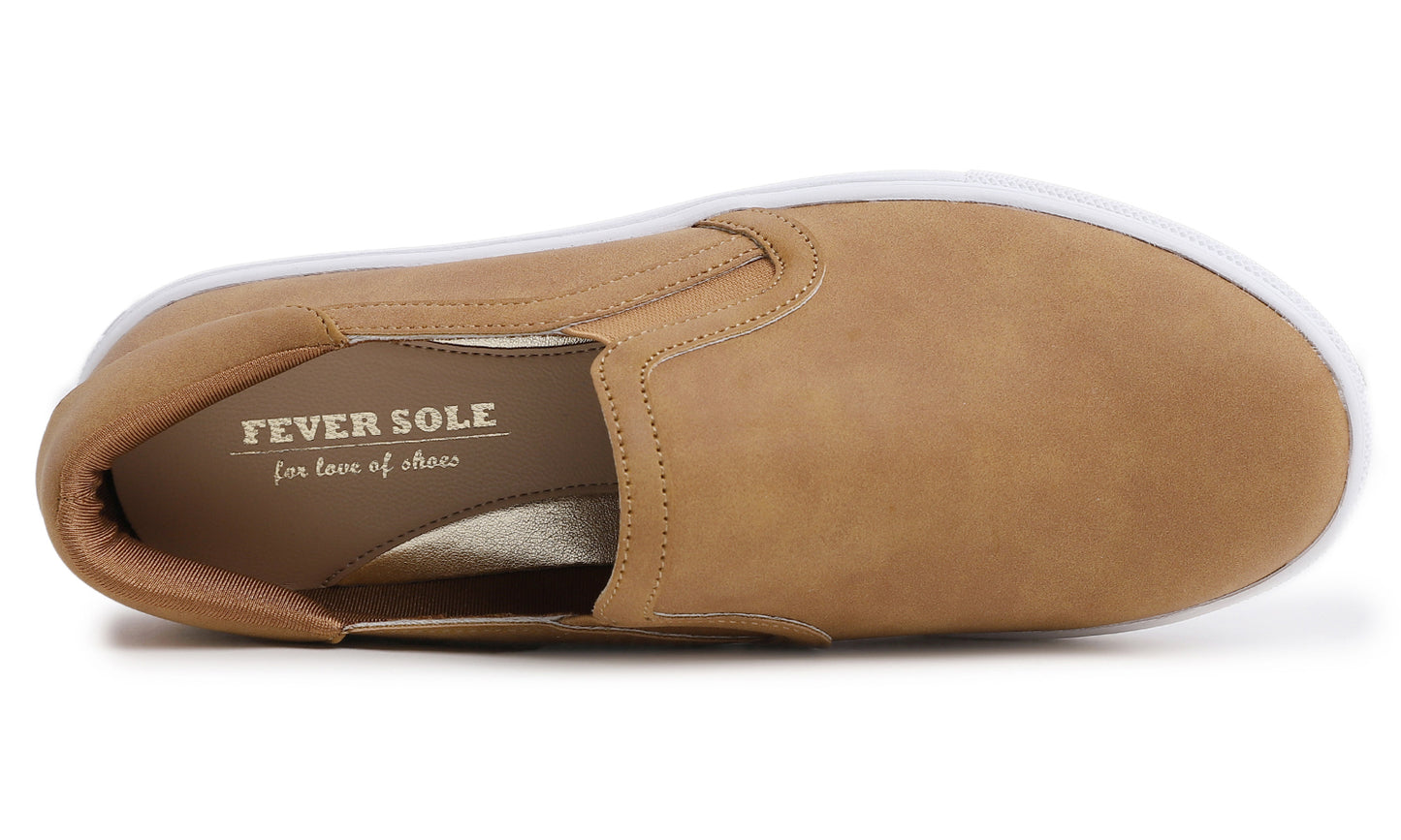 Feversole Women's Casual Slip On Sneaker Comfort Walking Loafer Flats Camel Nubuck Vegan Leather