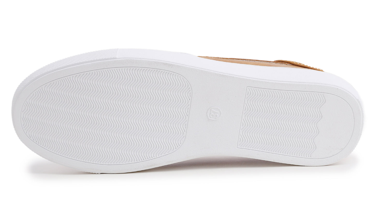 Feversole Women's Casual Slip On Sneaker Comfort Walking Loafer Flats Camel Nubuck Vegan Leather