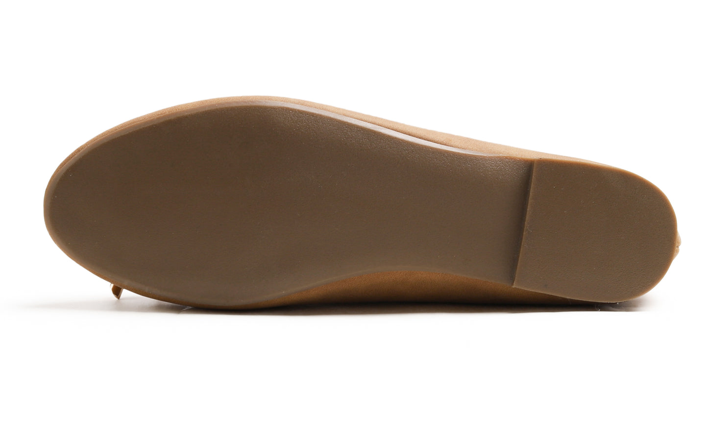 Feversole Women's Soft Cushion Comfort Round Toe Metal Trim Fashion Ballet Flats Walking Shoes Nubuck Vegan Leather