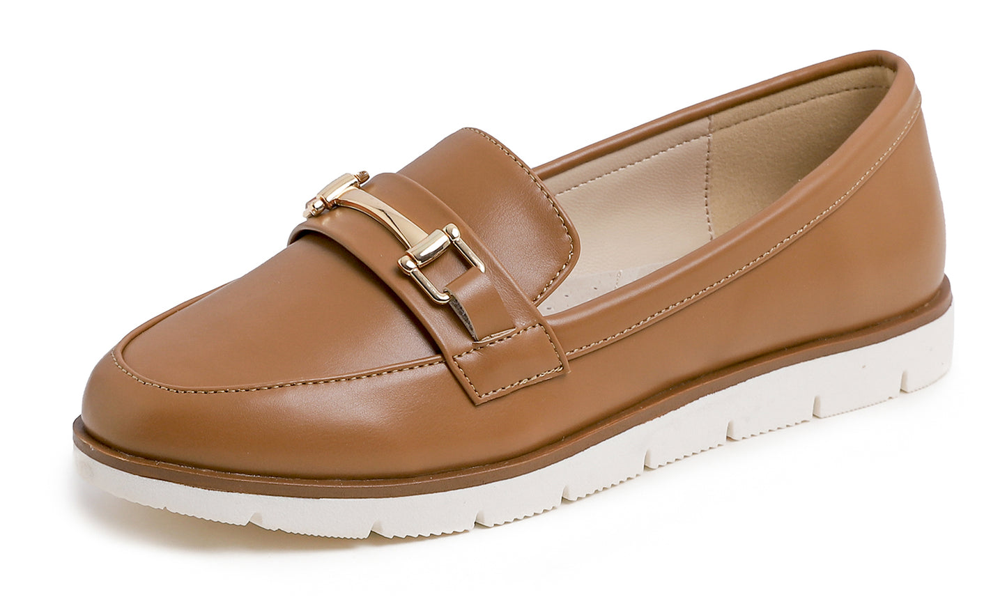 Feversole Women's Comfort Penny Loafer Geniune Leather Insole Flexible Walking Driving Shoes Vegan Leather With Golden Buckle