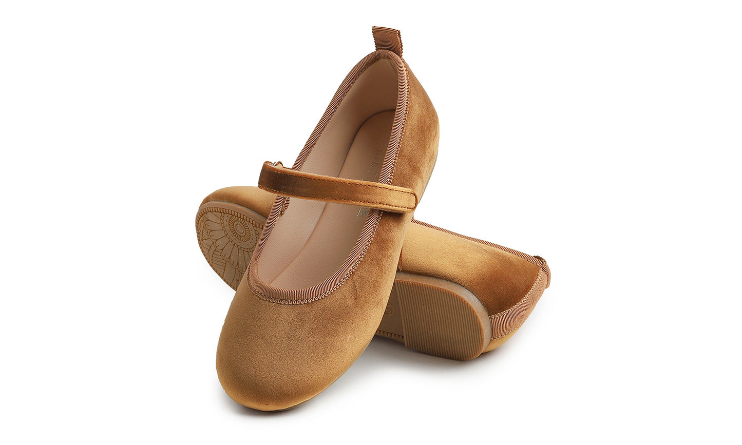 Feversole Girls Cute Dress Mary Jane Shoes Soft Party Holiday Ballet Flats Velvet