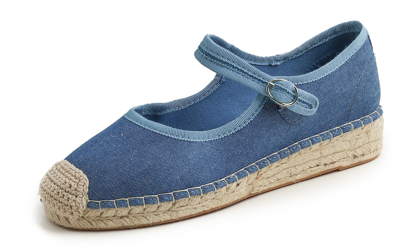Feversole Close Toe Espadrilles Women's Comfort Breathable Ankle Strap Low Heel Wedge Canvas Jute Mary Jane