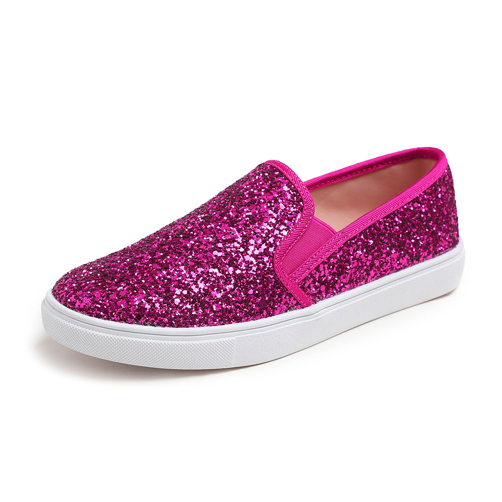 Feversole Women's Fashion Slip-On Sneaker Casual Flat Loafers Shiny Glitter