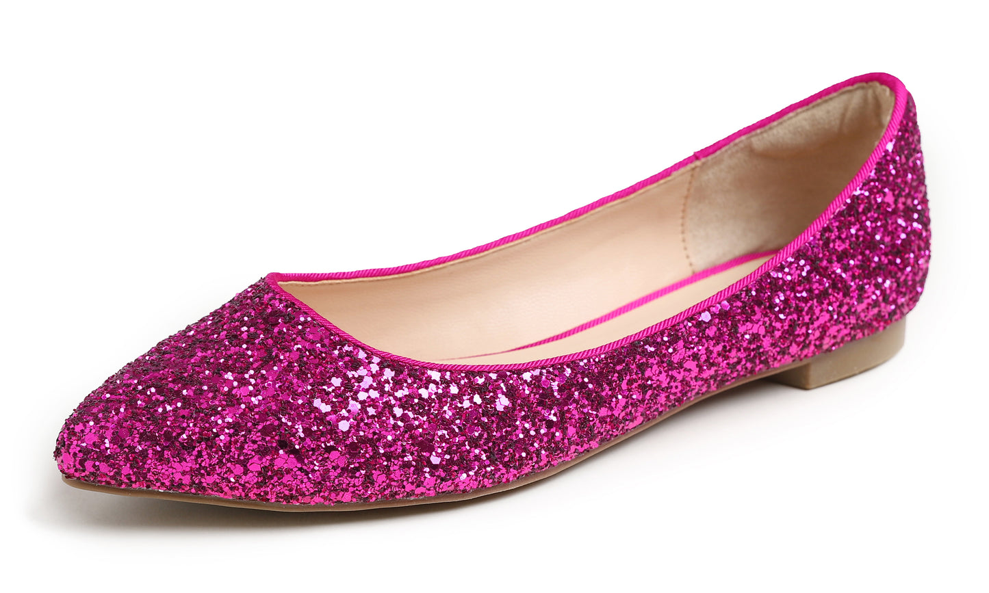 Feversole Women's Fashion Pointed Toe Classic Dressy Shiny Comfort Cushioned Flats Glitter