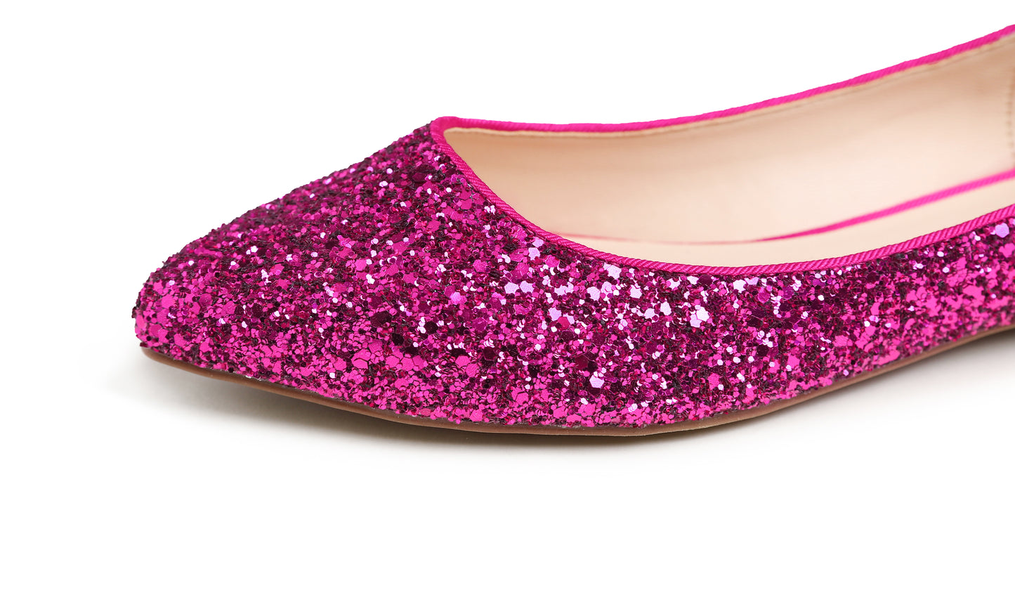 Feversole Women's Fashion Pointed Toe Classic Dressy Shiny Comfort Cushioned Flats Glitter