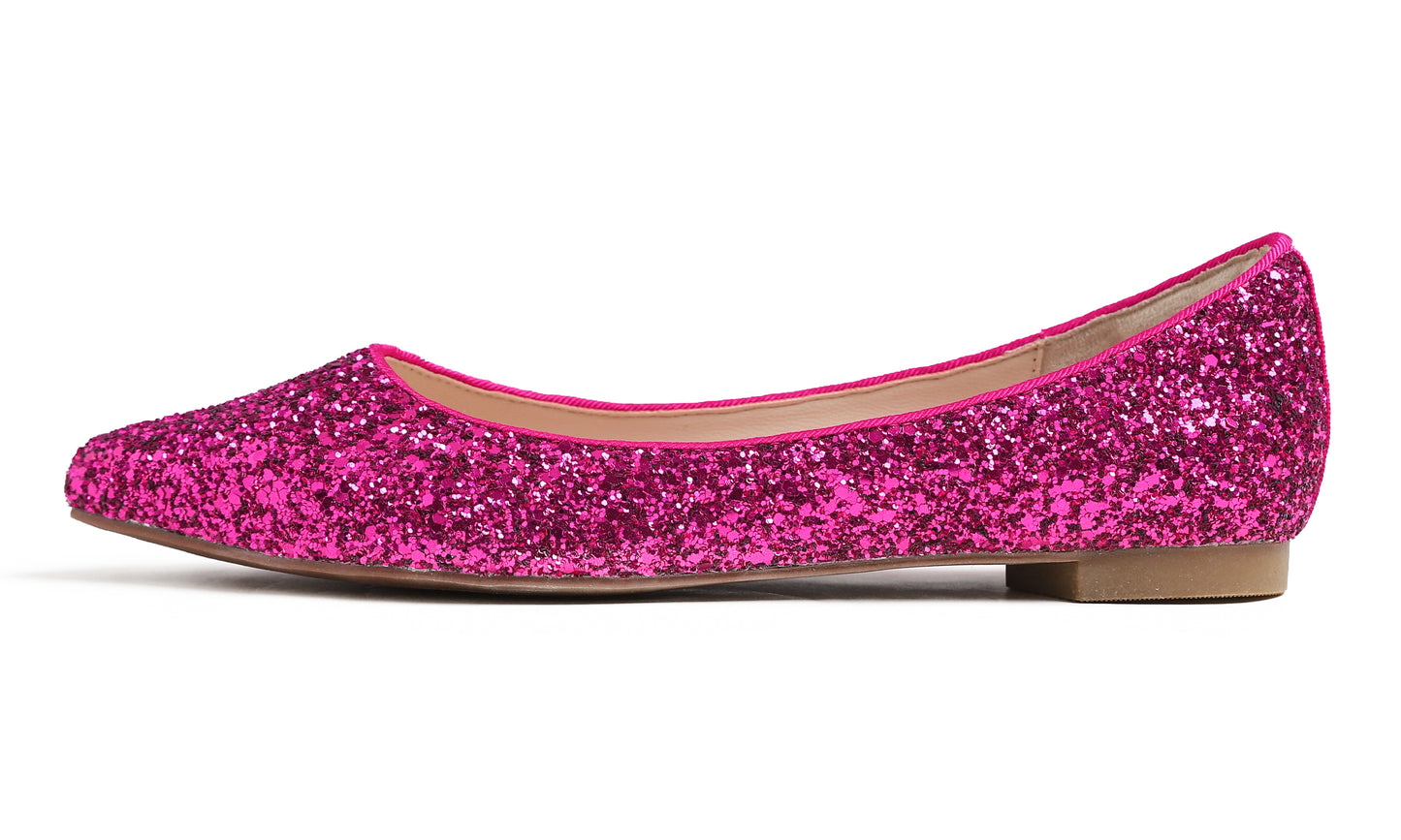 Feversole Women's Fashion Pointed Toe Classic Dressy Shiny Comfort Cushioned Flats Glitter