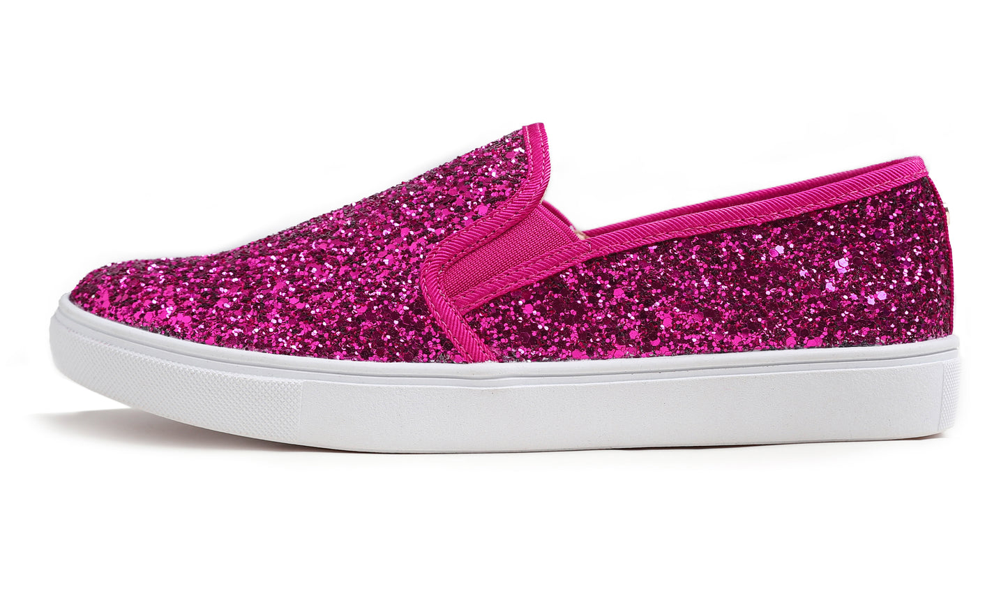 Feversole Women's Fashion Slip-On Sneaker Casual Flat Loafers Shiny Glitter