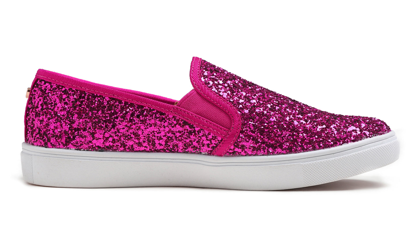 Feversole Women's Fashion Slip-On Sneaker Casual Flat Loafers Shiny Glitter
