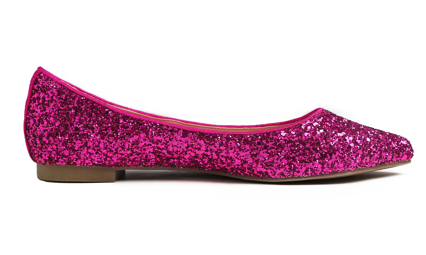 Feversole Women's Fashion Pointed Toe Classic Dressy Shiny Comfort Cushioned Flats Glitter
