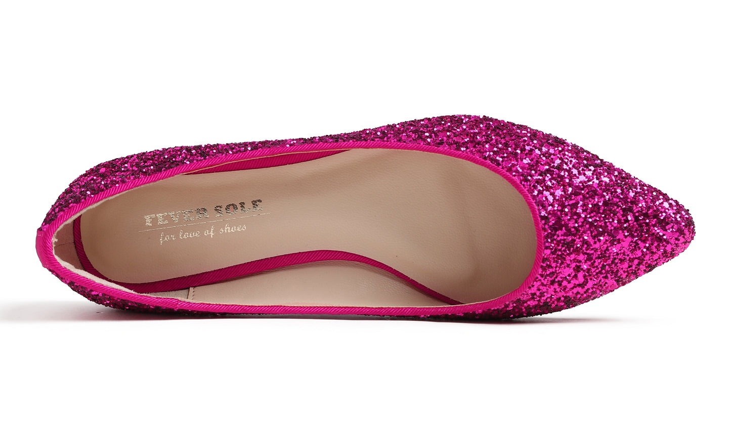 Feversole Women's Fashion Pointed Toe Classic Dressy Shiny Comfort Cushioned Flats Glitter