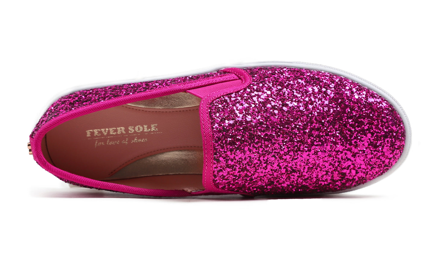 Feversole Women's Fashion Slip-On Sneaker Casual Flat Loafers Shiny Glitter