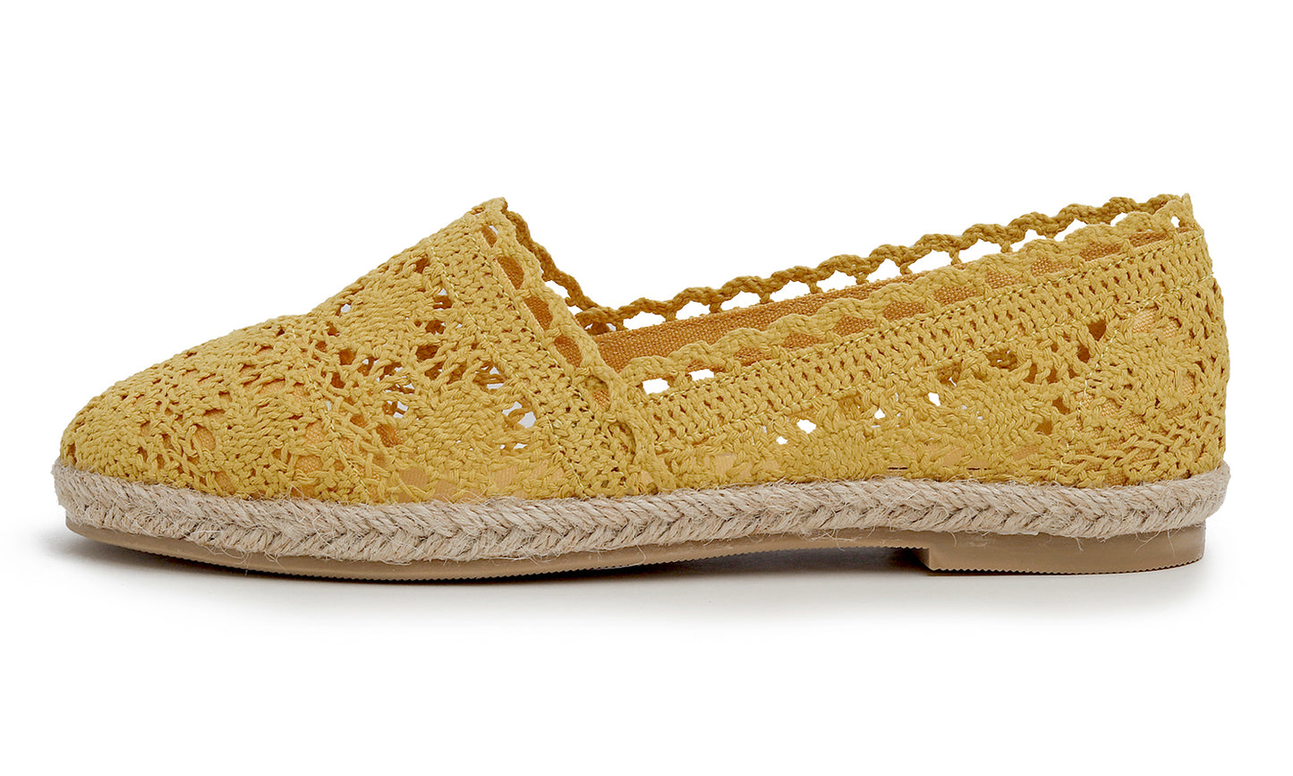 Feversole Close Toe Espadrilles Women's Comfort Breathable Slip On Flats Shoes Knit Crochet Jute
