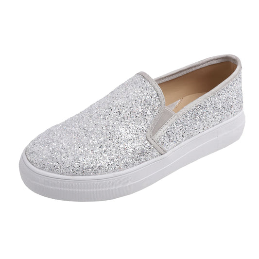 Feversole Women's Fashion Slip On Sneaker Casual Platform Loafers Glitter