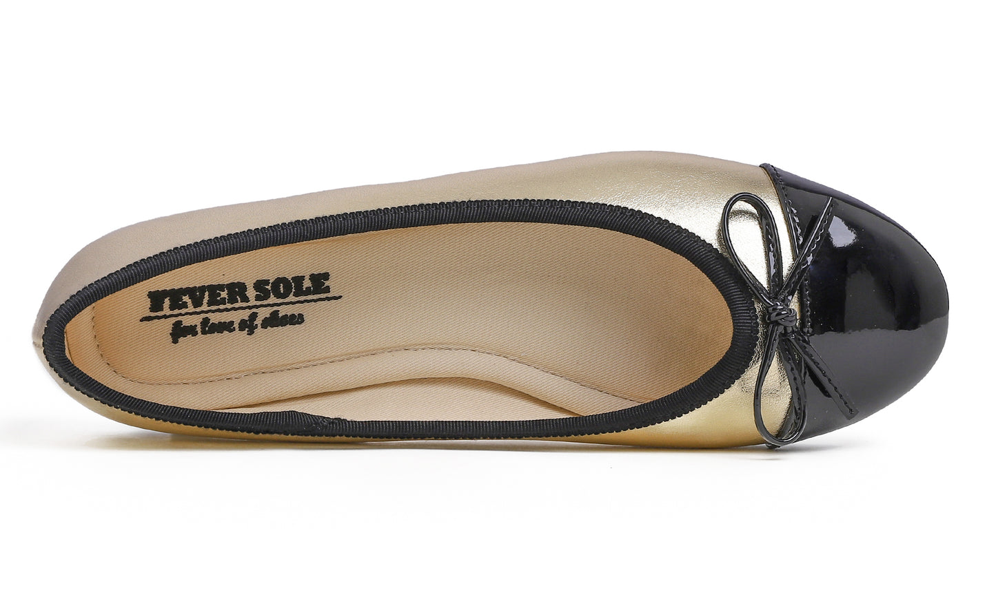 Feversole Women's Bow Tie Fashion Dress Slip On Shoes Round Toe Ballet Flat Patent Toe Cap