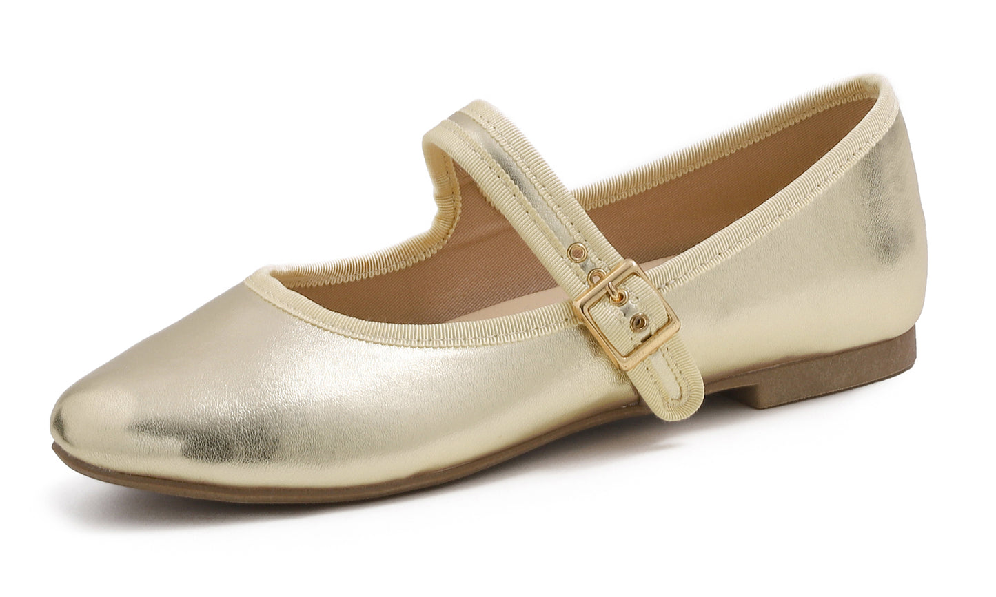 Feversole Women's Soft Cushion Extra Padded Comfort Round Toe Mary Jane Metal Buckle Fashion Ballet Flats Walking Shoes