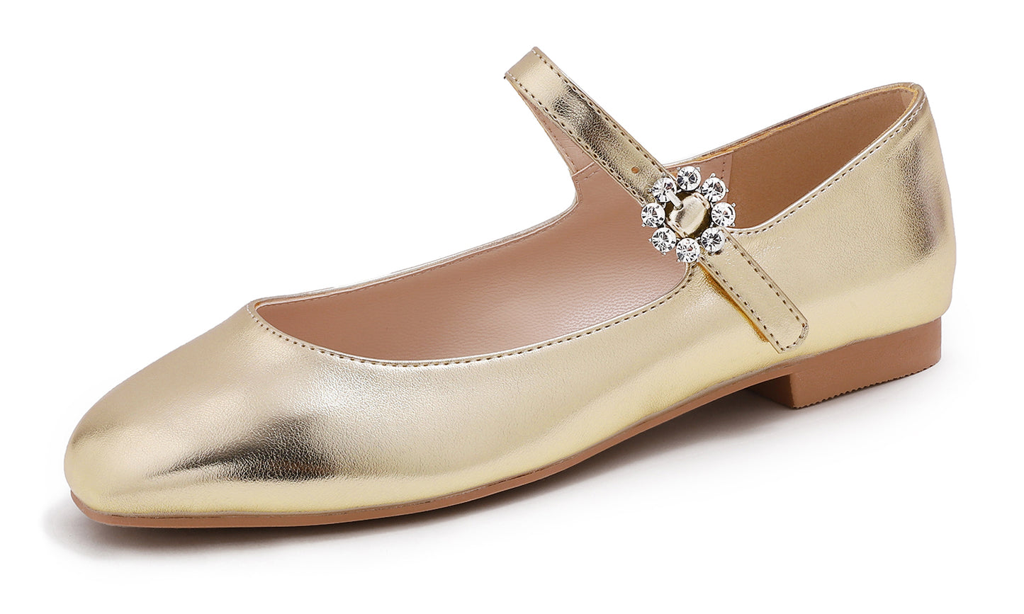 Feversole Women's Mary Jane Fashion Square Toe Easy Buckle Slip On Flats Vegan Leather
