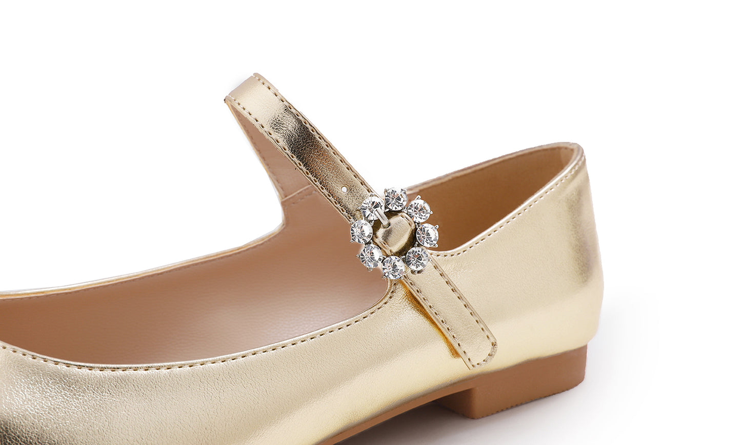 Feversole Women's Mary Jane Fashion Square Toe Easy Buckle Slip On Flats Vegan Leather